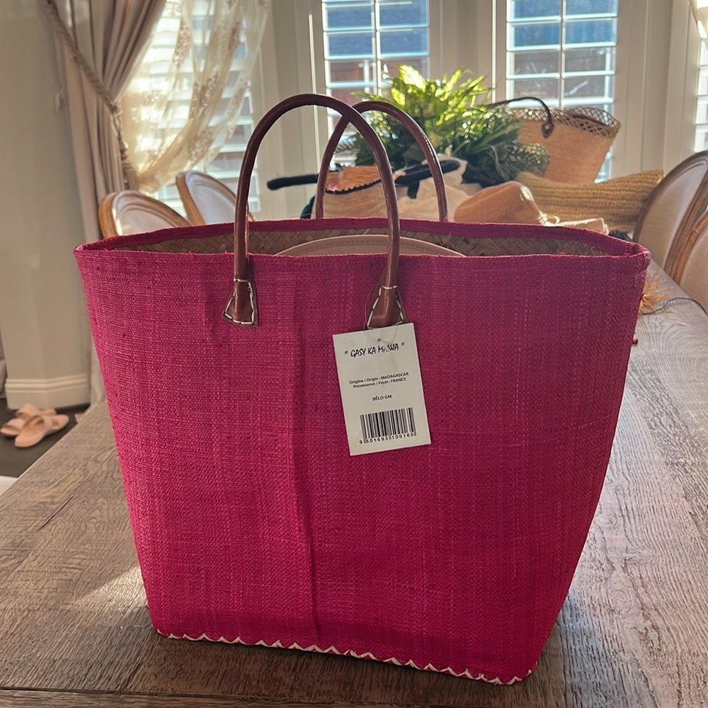 Dolce Vita Pink Straw Tote with Leather Handles